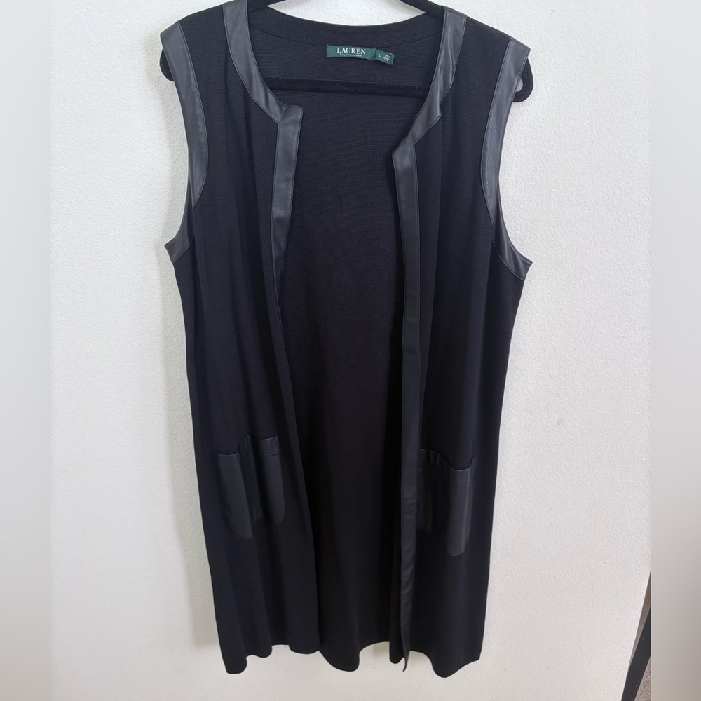 Faux Leather Trim Sleeveless Vest from Lauren Ralph Lauren Size L